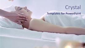  Presentation with spa salon - Theme consisting of young-woman-lying background and a sky blue colored foreground