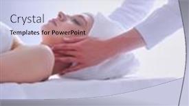  Presentation with man relaxing on massage table - PPT theme with young-woman-lying background and a sky blue colored foreground