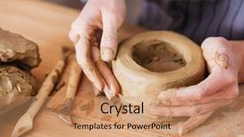  Presentation with pottery - Presentation having young woman making earthen background and a coral colored foreground