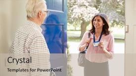  Presentation with man door - Amazing theme having young woman making home visit backdrop and a soft green colored foreground