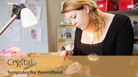  Presentation with jewelry - Slides enhanced with young woman making jewelry at home background and a yellow colored foreground