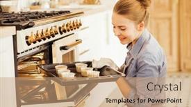 Presentation with muffins - Audience pleasing theme consisting of young-woman-making-muffins backdrop and a coral colored foreground