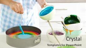  Presentation with rainbow birthday cake - Beautiful slides featuring young woman making rainbow cake backdrop and a  colored foreground