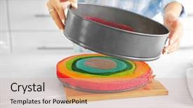  Presentation with rainbow birthday cake - PPT layouts enhanced with young woman making rainbow cake background and a  colored foreground