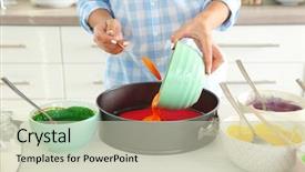  Presentation with rainbow birthday cake - Colorful slide set enhanced with young woman making rainbow cake backdrop and a  colored foreground