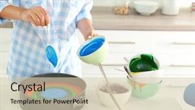  Presentation with rainbow birthday cake - PPT layouts enhanced with young woman making rainbow cake background and a  colored foreground