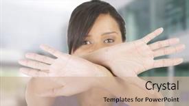  Presentation with stop - PPT theme having young woman making stop sign background and a  colored foreground