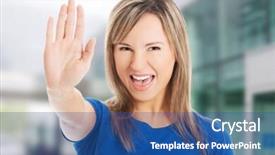  Presentation with stop - Colorful slides enhanced with young woman making stop sign backdrop and a  colored foreground