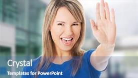  Presentation with road stop sign - Amazing slide deck having young woman making stop sign backdrop and a  colored foreground