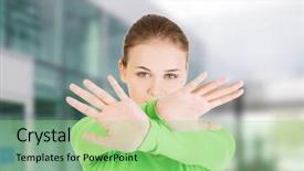  Presentation with road stop sign - PPT layouts having young woman making stop sign background and a  colored foreground