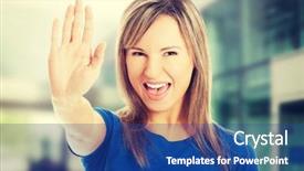  Presentation with stop - Presentation theme with young woman making stop sign background and a  colored foreground