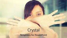  Presentation with young sing woman singing young - Slide set featuring young woman making stop sign background and a  colored foreground