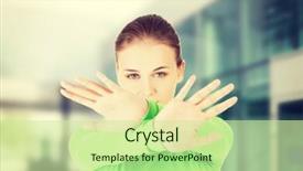  Presentation with stop - Slide set enhanced with young woman making stop sign background and a  colored foreground