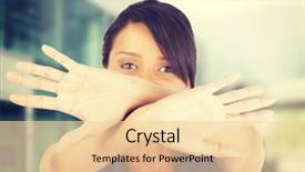  Presentation with stop - Theme having young woman making stop sign background and a  colored foreground