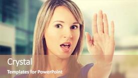  Presentation with stop - Presentation design consisting of young woman making stop sign background and a  colored foreground