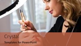  Presentation with process - PPT theme enhanced with young-woman-making-tatouage background and a red colored foreground