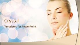  Presentation with beautiful young woman getting face - Audience pleasing presentation theme consisting of young woman massaging her face backdrop and a cream colored foreground