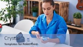  Presentation with glucometer - Slides with young-woman-measuring-glucose-using background and a light blue colored foreground