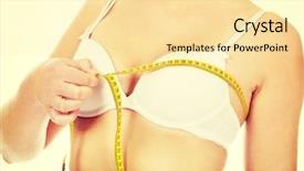  Presentation with breast - Presentation theme having young woman measuring her breast background and a blonde colored foreground