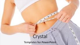  Presentation with complete - PPT layouts consisting of young woman measuring herself with a measuring tape from a complete series of photos background and a light gray colored foreground