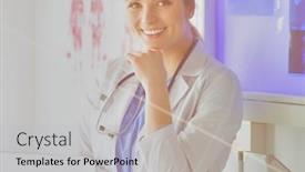  Presentation with medic - Presentation design with young-woman-medic-in-white background and a light gray colored foreground