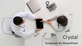  Presentation with healthcare - Theme enhanced with young woman meeting at hospital background and a  colored foreground