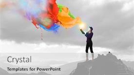  Presentation with mime - Slides having young-woman-mime-mixed-media background and a light gray colored foreground