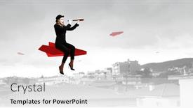  Presentation with mime - Slide deck with young-woman-mime-mixed-media background and a light gray colored foreground