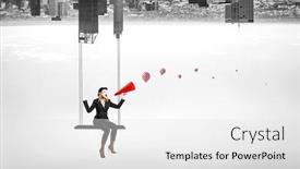  Presentation with mime - Theme having young-woman-mime-mixed-media background and a white colored foreground