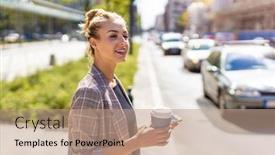  Presentation with moving - Audience pleasing slide set consisting of young-woman-moving-through backdrop and a coral colored foreground