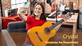  Presentation with classical music - PPT layouts featuring young-woman-musician-make-selfie background and a tawny brown colored foreground