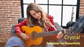  Presentation with classical music - Presentation theme with young-woman-musician-playing-classical background and a tawny brown colored foreground