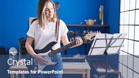  Presentation with lactation young woman breastfeeding - Presentation with young-woman-musician-playing-electrical background and a ocean colored foreground