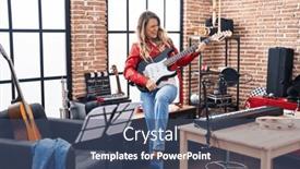  Presentation with electrical - Presentation theme enhanced with young-woman-musician-playing-electrical background and a ocean colored foreground