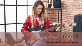  Presentation with electrical - Slide set having young-woman-musician-playing-electrical background and a violet colored foreground