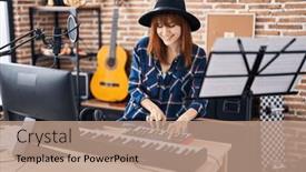  Presentation with piano keyboard - Slide set enhanced with young-woman-musician-playing-piano background and a coral colored foreground