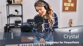  Presentation with piano keyboard - Slides consisting of young-woman-musician-playing-piano background and a ocean colored foreground