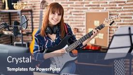  Presentation with music singing - PPT layouts enhanced with young-woman-musician-singing-song background and a ocean colored foreground