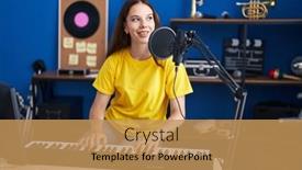  Presentation with piano keyboard - Presentation having young-woman-musician-singing-song background and a coral colored foreground