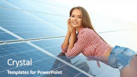  Presentation with solar panels - Cool new presentation theme with young woman near solar panels backdrop and a teal colored foreground