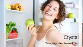  Presentation with healthy eating - Cool new PPT theme with young woman near the refrigerator backdrop and a lemonade colored foreground