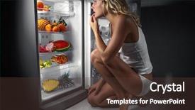  Presentation with refrigerator - Slides featuring young woman near the refrigerator background and a tawny brown colored foreground