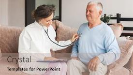  Presentation with 60s - Presentation design having young-woman-nurse-doctor-gp background and a coral colored foreground