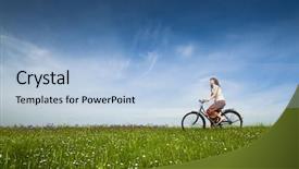  Presentation with meadow - Audience pleasing slides consisting of young woman on a green backdrop and a light blue colored foreground