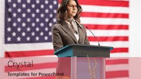  Presentation with usa flag - Presentation featuring young-woman-on-a-pedestal background and a coral colored foreground