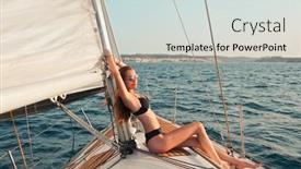  Presentation with sailboat - Presentation design featuring young-woman-on-a-sailboat background and a soft green colored foreground