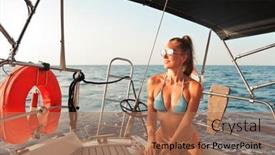  Presentation with sailboat - Presentation theme with young-woman-on-a-sailboat background and a coral colored foreground