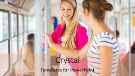  Presentation with how word until page color - Cool new theme with young woman on a streetcar backdrop and a coral colored foreground