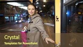  Presentation with how word until page color - Presentation design consisting of young woman on a streetcar background and a tawny brown colored foreground