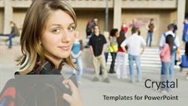  Presentation with college campus - Colorful PPT layouts enhanced with young woman on college campus backdrop and a light gray colored foreground